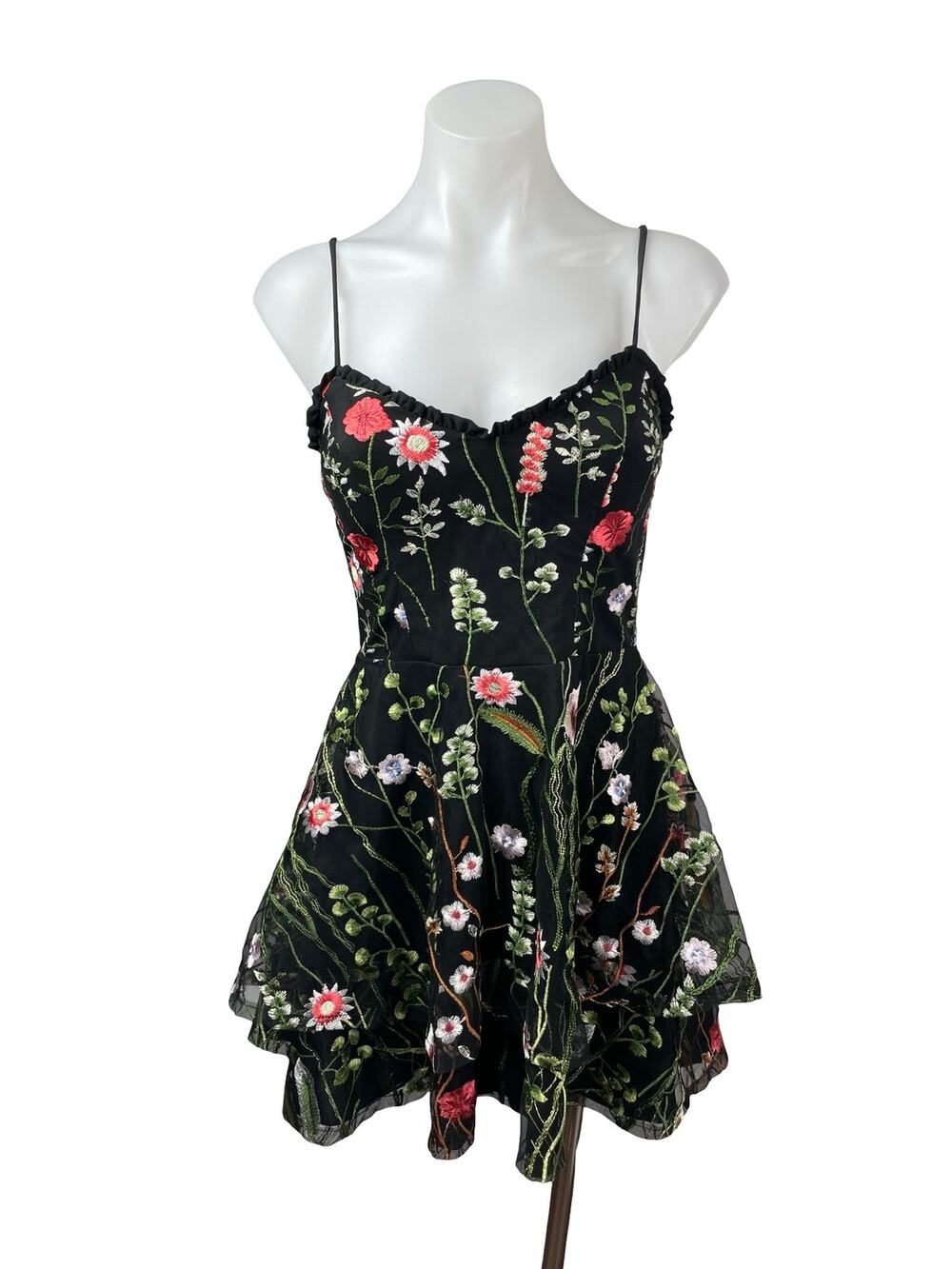 City Studio Black Floral Embroidered Sleeveless Cami Fit & Flare Mini Dress 3/4